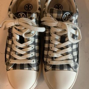 Tory Burch Sneaker black white plaid sz 8 womens